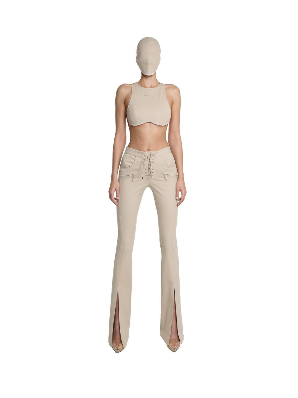 LACE-UP FLARED PANTS SAND