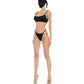 Basic black top + micro thong with rings set