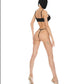 Basic black top + micro thong with rings set