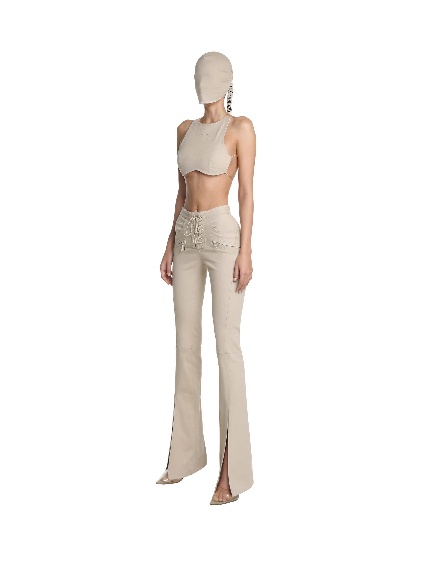 LACE-UP FLARED PANTS SAND