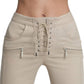 LACE-UP FLARED PANTS SAND